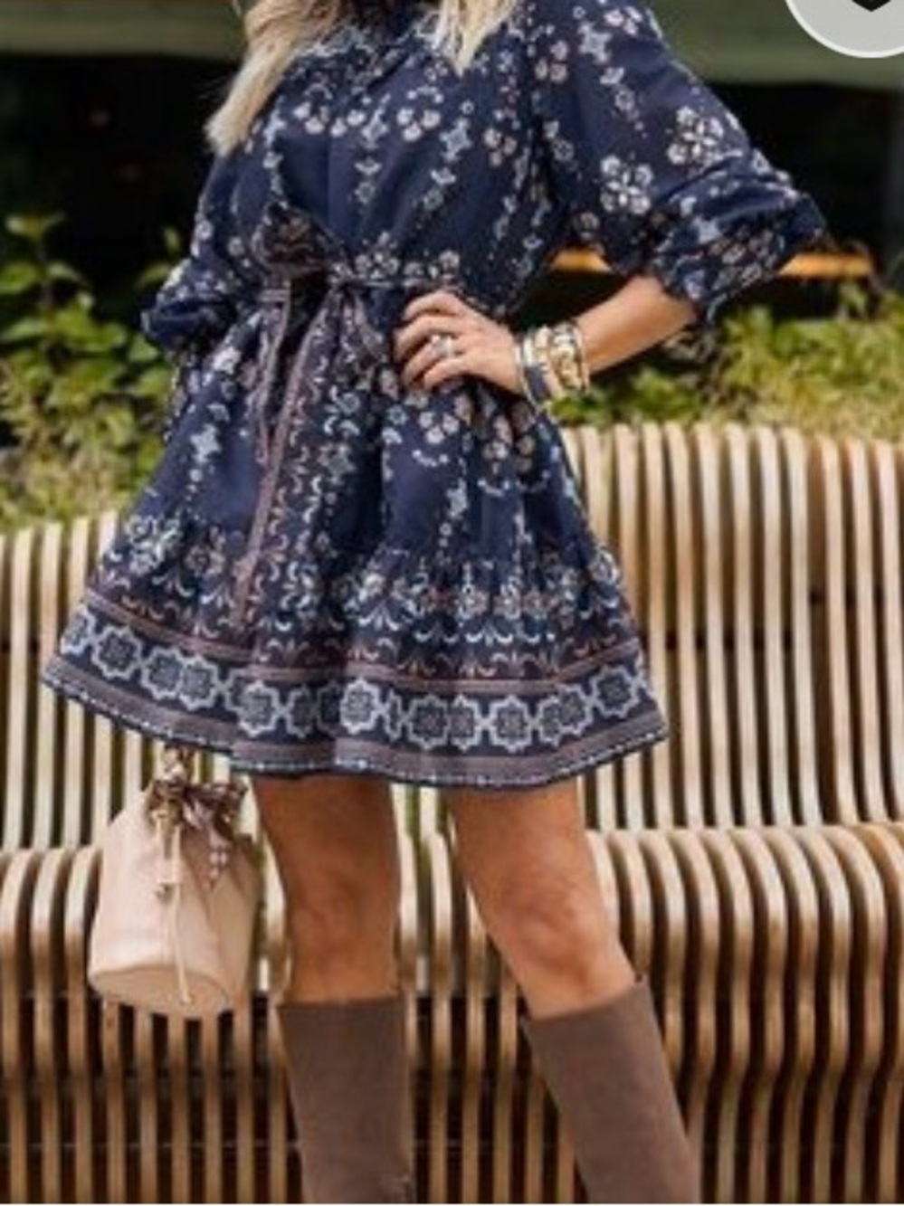 NWT Avara Maevery Navy Floral Long-Sleeve Tiered Dress